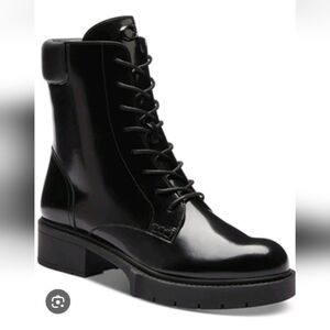 Coach Women's Leighton Black 100% Leather Combat Booties Size 6.5 NWOT